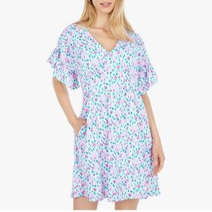 Lilly Pulitzer Ruffled Short Sleeve Leopard Dress 00 NTW